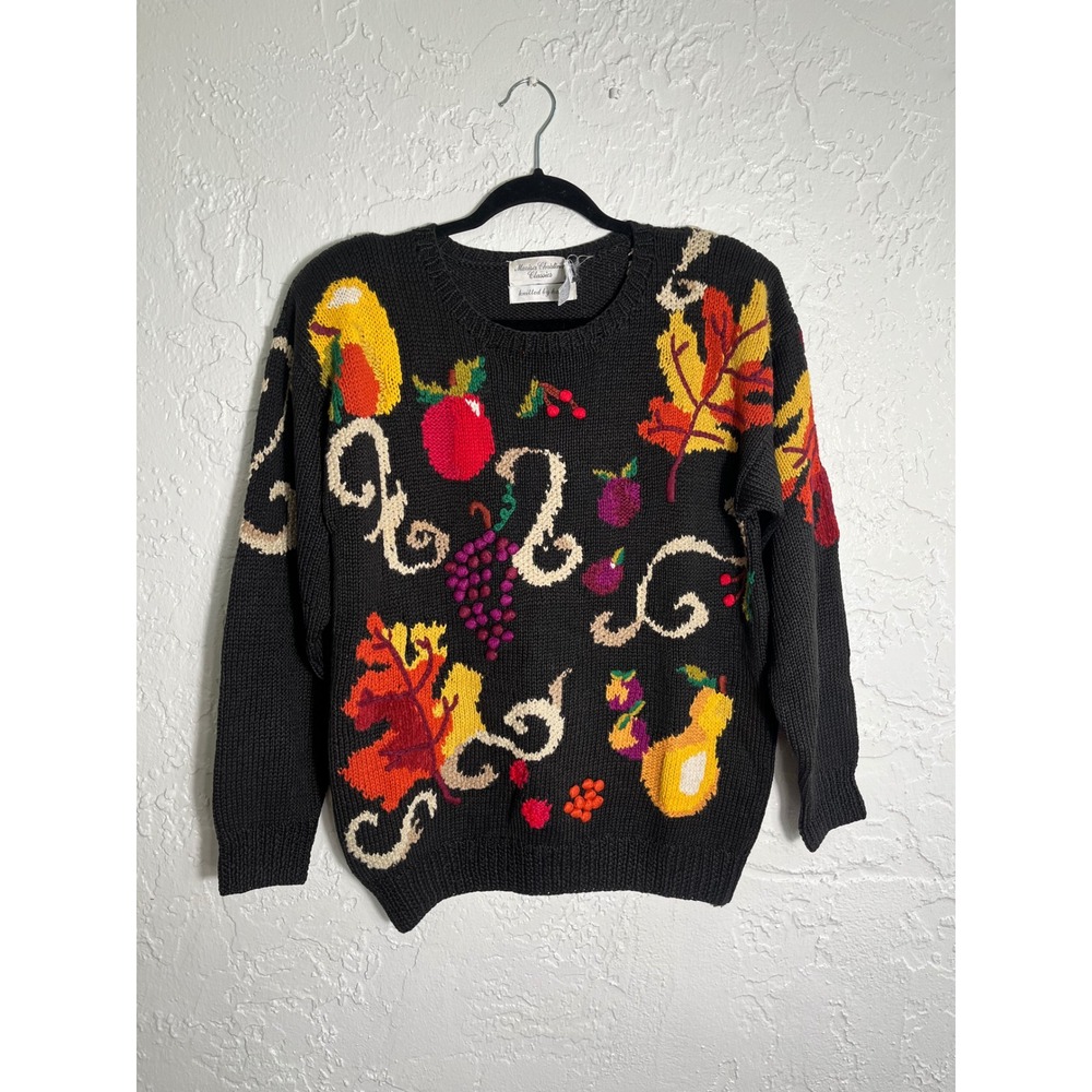 Vintage Marisa Christina Classics Hand Knit Fruit Harvest Sweater Ramie Cotton